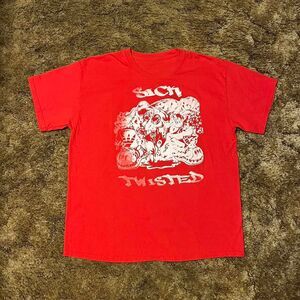Vintage Y2K "Sick N Twisted" Faded Graphic Skater T-Shirt Red Large